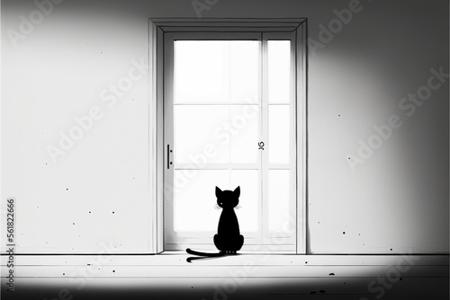 lonely black cat near the door 