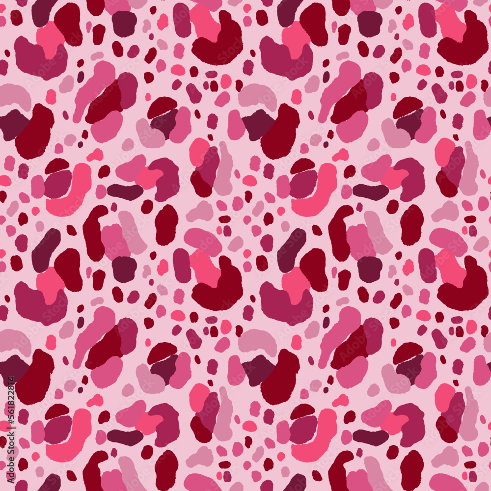 Seamless pattern with animal leopard skin imitation. Design 2023 in trendy colors Viva Magenta.