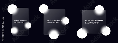 glassmorphism background banner with transparent glass frame template . Realistic Frosted glass morphism effect with blurred abstract white circle shapes. Vector illustration