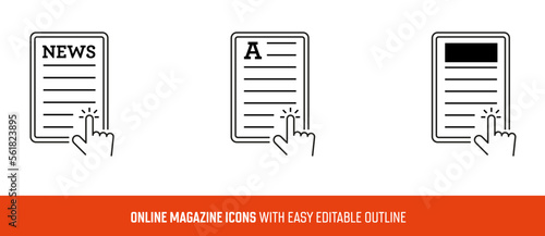 Online magazine icons with editable outline