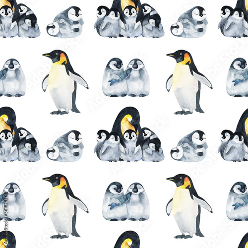 penguin pattern watercolor. watercolor cute penguin pattern. Watercolor cute animal.  Watercolor cute bird. Hand painting  isolated white background. birds. 