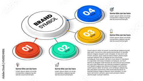 Infographic template. 4 isometric circles with numbers and text