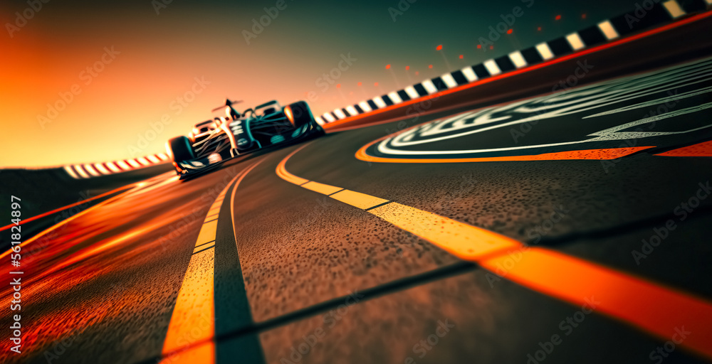 Race driver pass the finishing point and motion blur backgroud. Motor ...