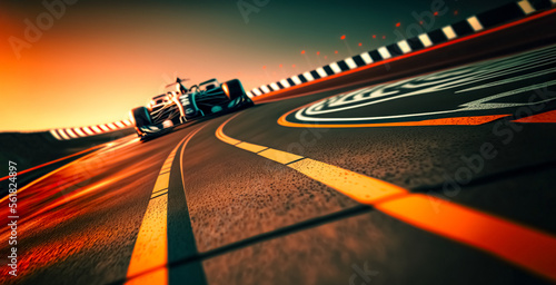 Race driver pass the finishing point and motion blur backgroud. Motor sports competitive team racing. Motion blur background.	