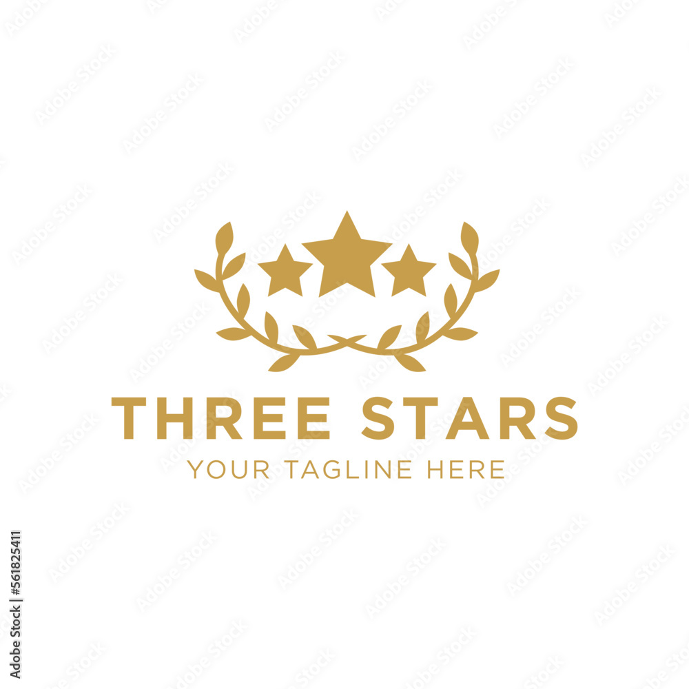 Fototapeta premium Three stars with laurel. Isolated on white