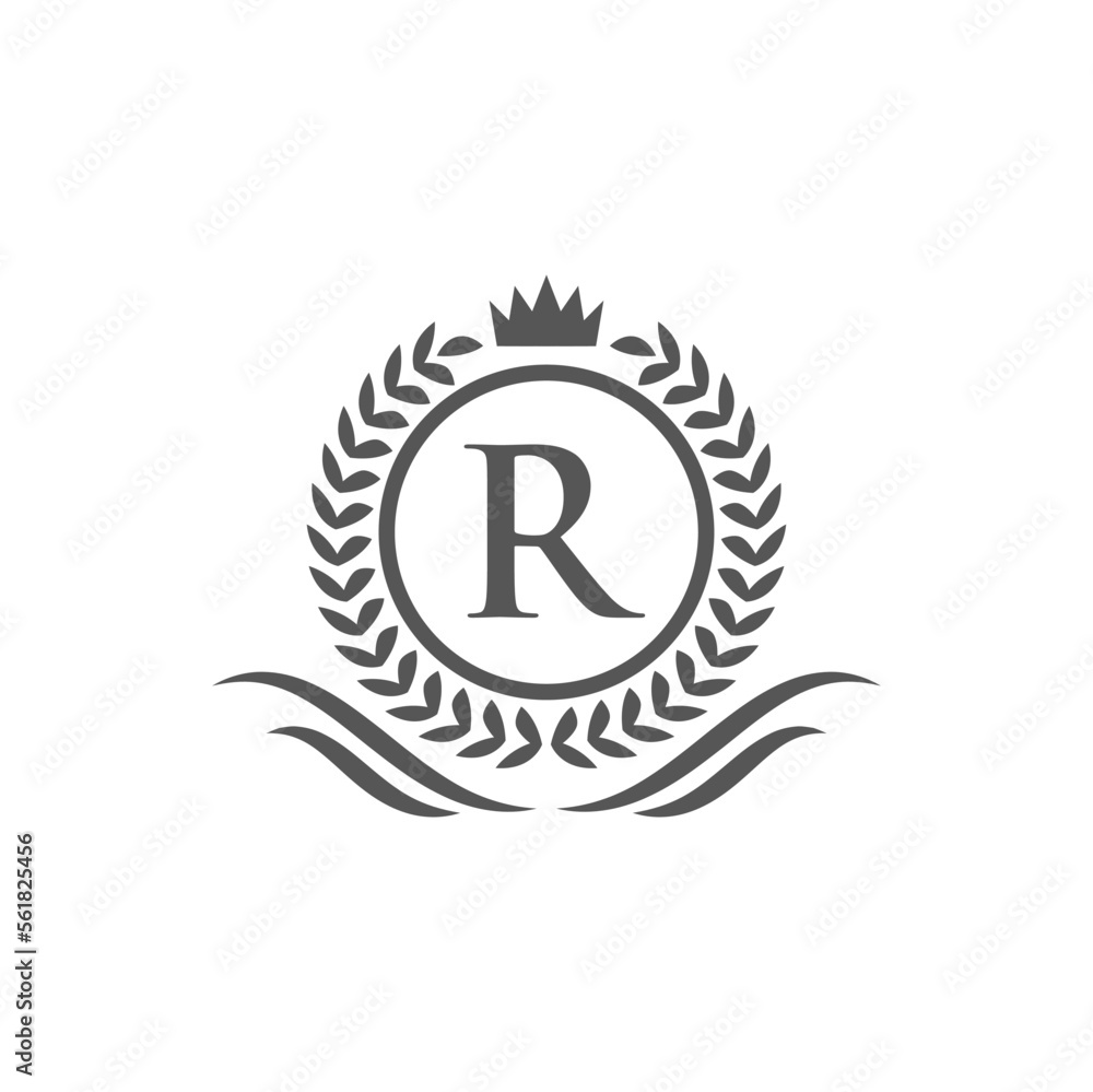Letter R laurel wreath logo icon design template elements Letter R laurel wreath logo icon design template elements