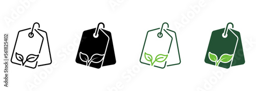 Eco Natural Craft Tag for Price Line and Silhouette Icon Color Set. Ecological Organic Paper Label. Ecology Recycle Nature Cardboard Badge Symbols on White Background. Isolated Vector Illustration