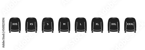 Sweatshirt size iocn set.  Size from XXS to XXXL. Vector EPS 10