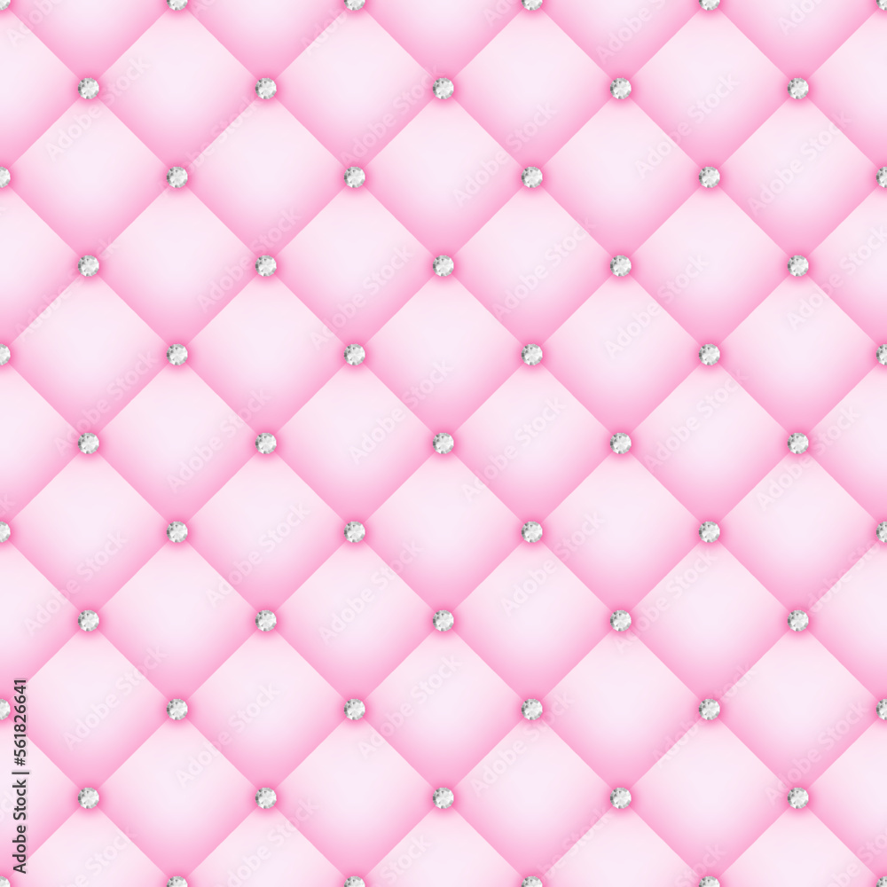 Fototapeta premium Baby pink quilted seamless pattern. Luxury vector with diamond decoration.