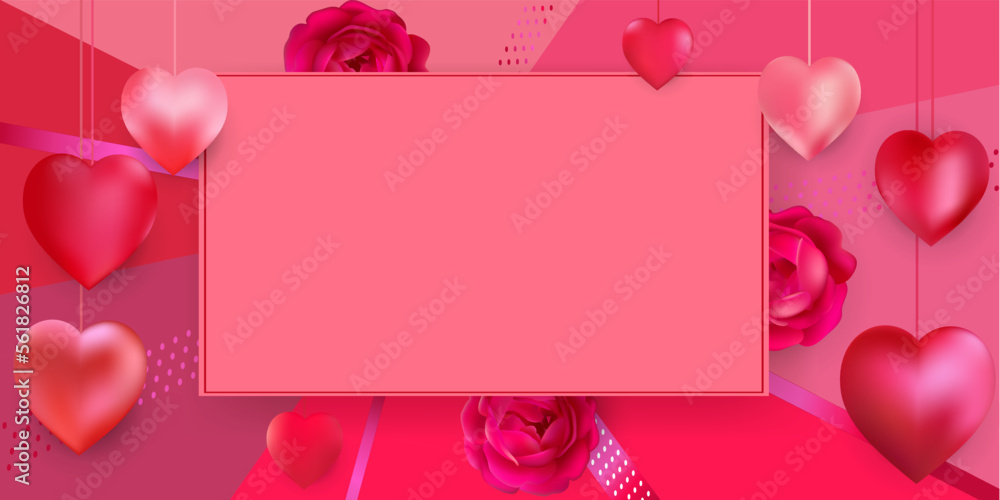Valentine's Day. Red hearts. Abstract vector illustration. Red roses.