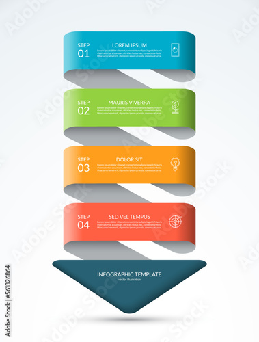 Down arrow infographic concept. Business template with 4 steps, options, parts. Can be used for diagram, chart, web design. Vector illustration.