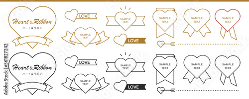 ハートとリボンをモチーフにしたデザイン素材。タイトルやワンポイントに