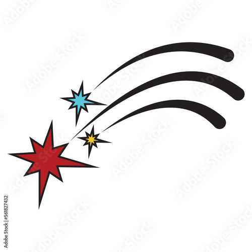 A set of cartoon colorful vector illustrations of stars isolated on a white background.