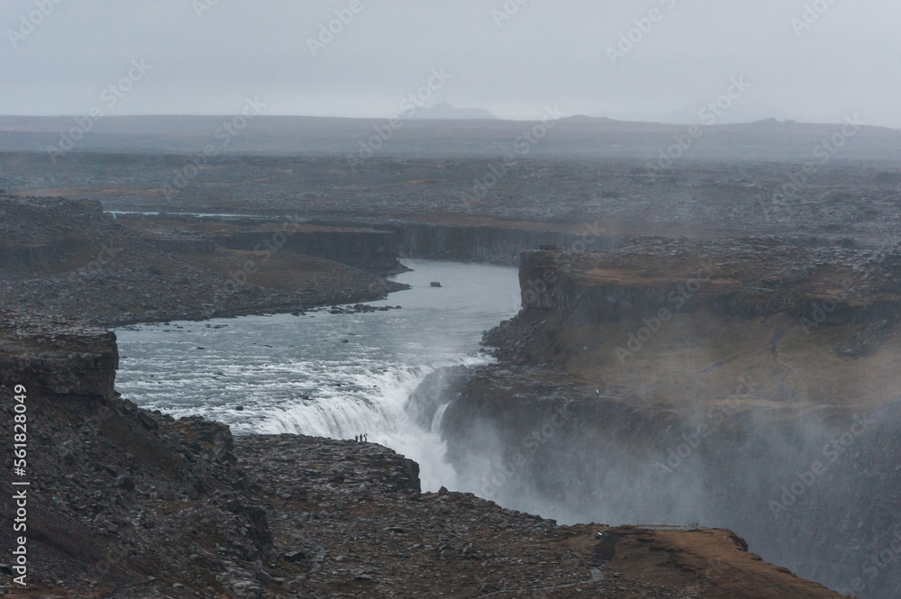 Dettifoss Waterfall in Iceland. Water Spray