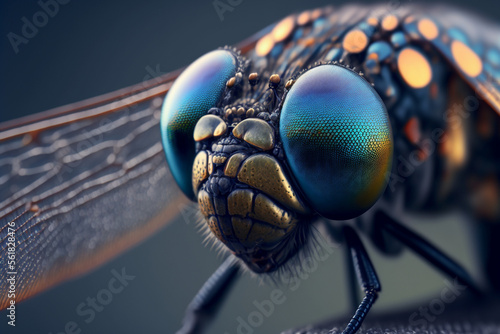 macro illustration of yellow dragonfly made by generative ai