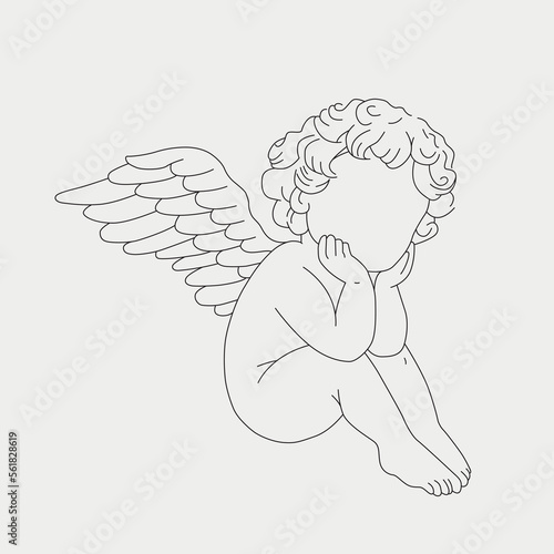 angel baby vector line drawing
