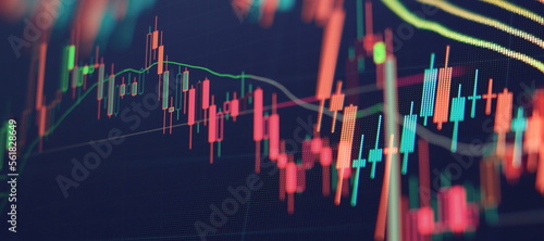 Stock market business graph chart on digital screen.Forex market, Gold market and Crude oil market .