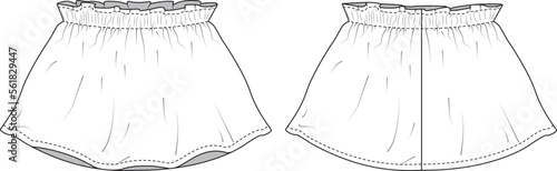 Woman girls skirt technical drawing fashion cad