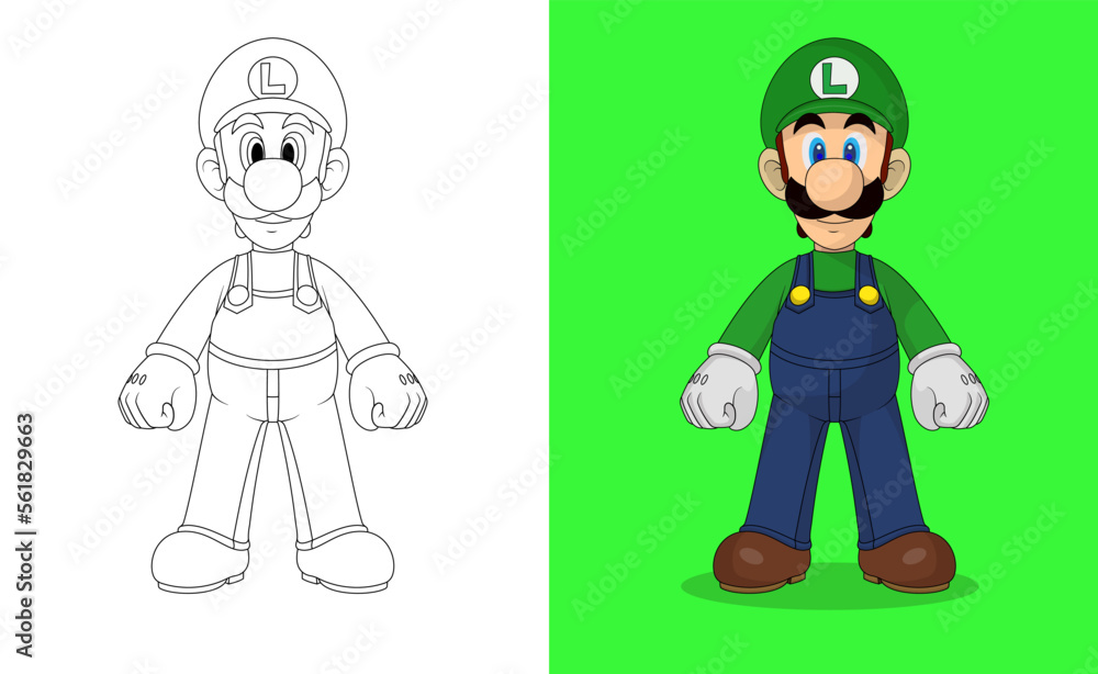 Luigi twin brother and sidekick of Mario.luigi face with outline.vector
