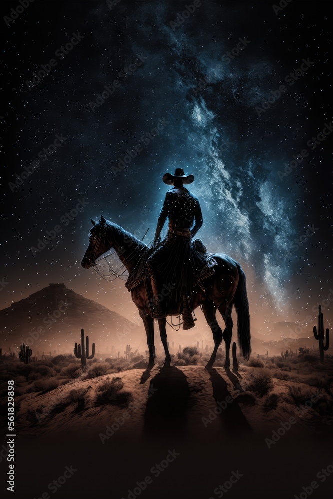 cowboy riding horse under the milkyway made with generative ai