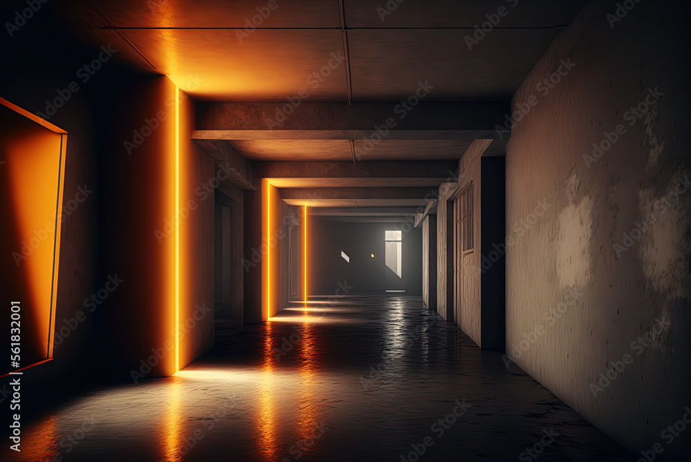 Light at the end of room. Generative AI.