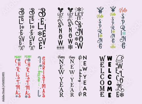 Happy New Year Vertical sign, Merry Christmas porch sign