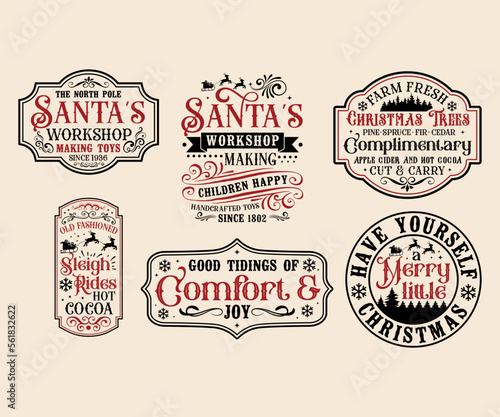 Vintage Farmhouse Christmas Vector Bundle.