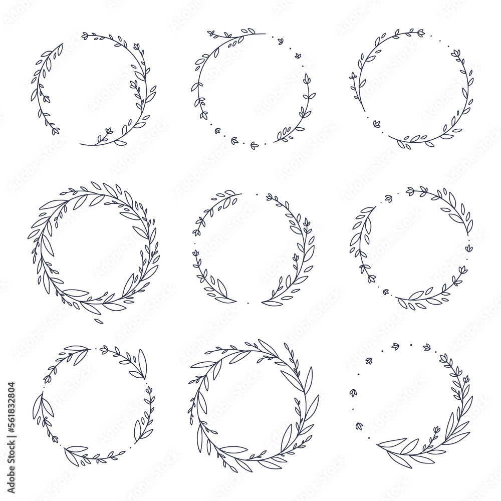 Floral wreath collection, hand drawn