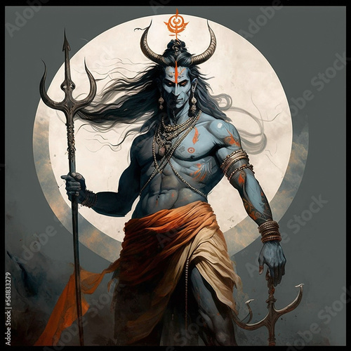 Lord Shiva Gott der Zerstörung epische Pose mit Tribuvhan für t-shirt print, poster - Religiöse hinduistische Kunst	 photo