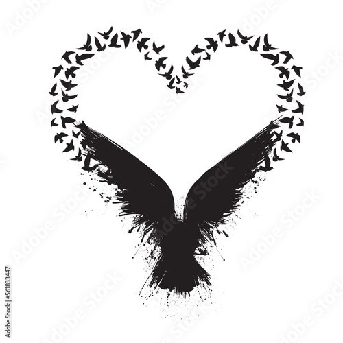 Birds flying with raven silhouette