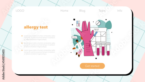 Allergist web banner or landing page. Allergy symptom examination,