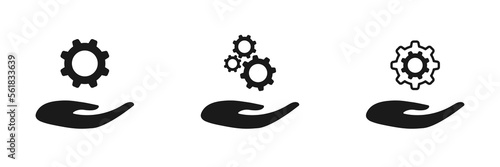 Hands with cogwheel and gears. Set of illustrations.