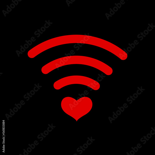 Red Valentine wifi vector symbol with red heart. Red heart wifi.