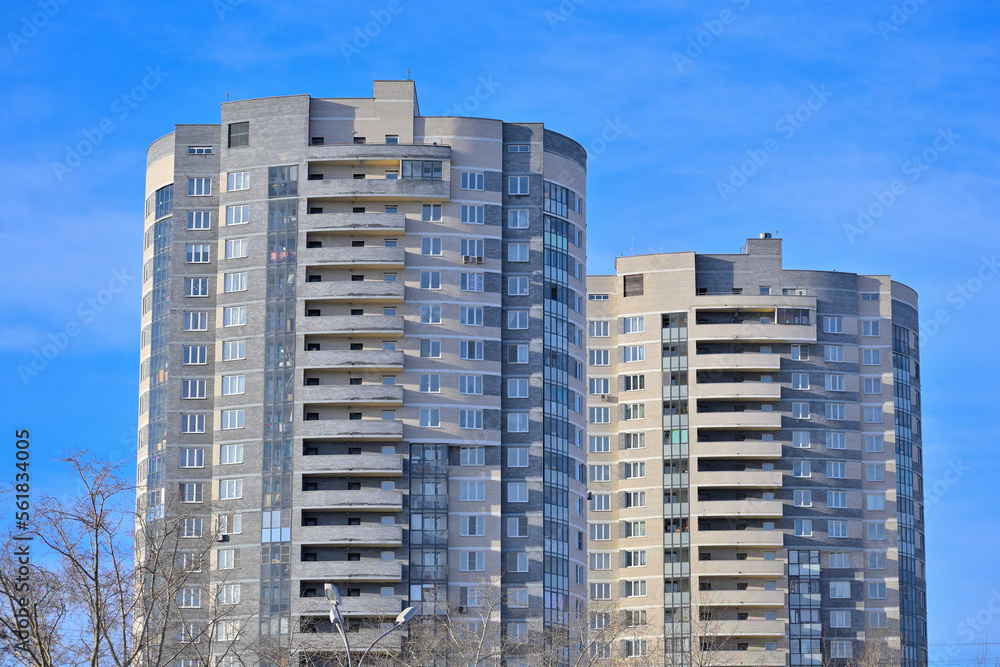 New multi-storey residential buildings on a winter day