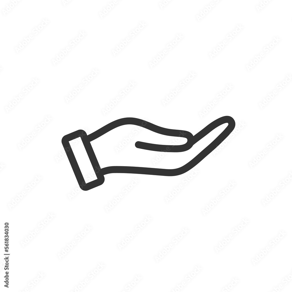 Hand holding or giving gesture outline vector icon isolated on white background. Stock illustration Hand holding or giving gesture outline vector icon isolated on white background. Stock illustration