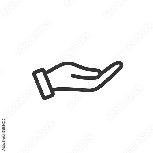 Hand holding or giving gesture outline vector icon isolated on white background. Stock illustration
