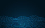 Big data visualization concept. Dynamic wave on blue background. Wave of particles