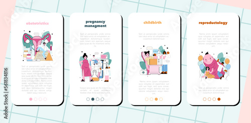 Reproductology and obstetrics mobile application banner set. Human reproductive