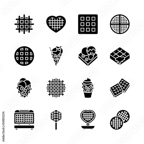 Waffle flat line icons set. Cream dessert and chocolate food. Simple flat vector illustration for web site or mobile app.