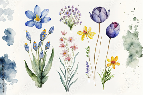 Watercolor Flowers On Paper Generative AI