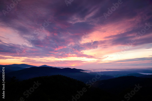 Sunrise in the Great Northwest. Purple skies over mountains at Olympic National Park, Washington, USA.