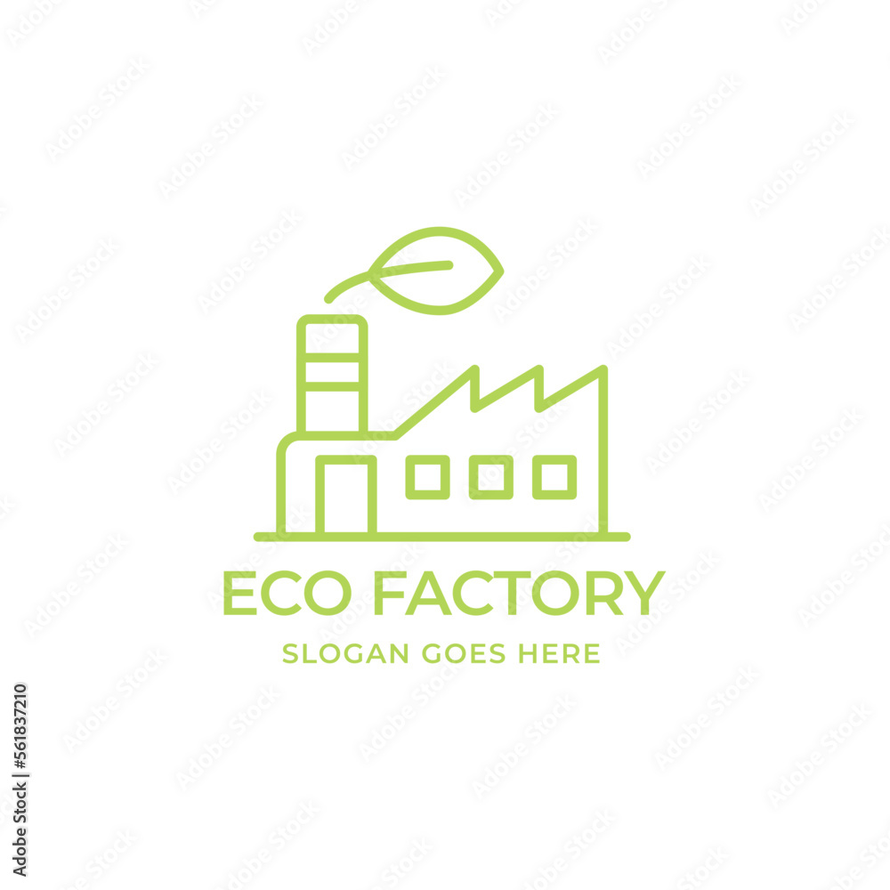 factory building industry with leaf green plant nature logo vector icon design