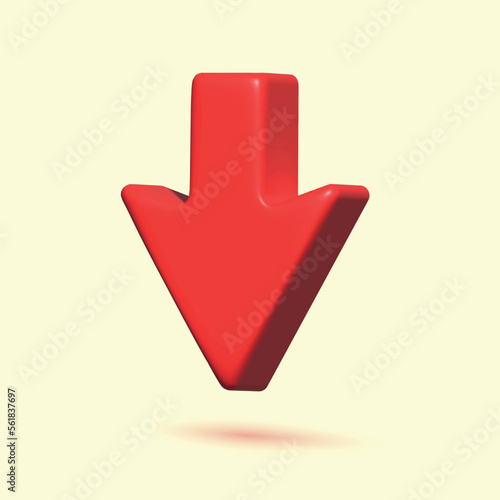 3d red down sign. Red arrow. Vector