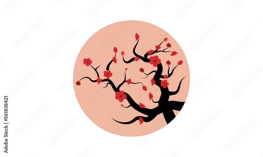 Plum blossom branch isolated on white background. Traditional Chinese elements for icon, symbol, logo, web, Chinese new year Plum blossom branch isolated on white background. Traditional Chinese elements for icon, symbol, logo, web, Chinese new year
