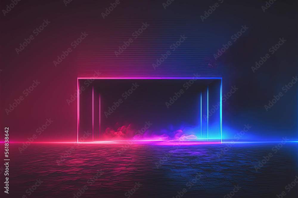 Blue and pink neon lights background. Generative AI.