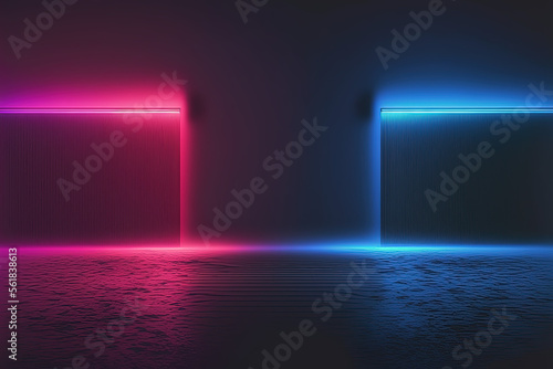 Blue and pink neon lights background. Generative AI.