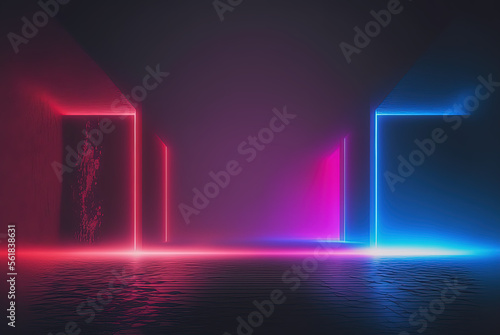 Blue and pink neon lights background. Generative AI.