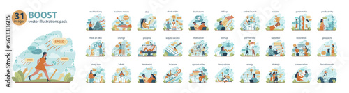 Boost big set. Business growth or improvement concepts collection.