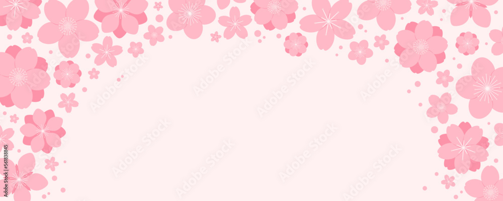 Spring blossoms, blooms, pink flowers frame on white, with copy space. Flat style vector illustration. Abstract geometric design. Concept for seasonal promotion, sale, advertising, poster, banner Spring blossoms, blooms, pink flowers frame on white, with copy space. Flat style vector illustration. Abstract geometric design. Concept for seasonal promotion, sale, advertising, poster, banner