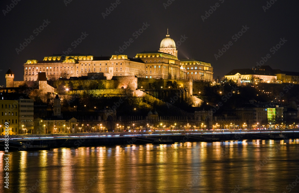 Buda Castle reflected in the Danube, Budapest, Hungary